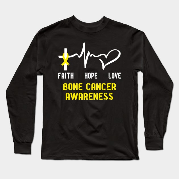 Faith Hope Love Bone Cancer Awaneress Support Bone Cancer Gifts Long Sleeve T-Shirt by ThePassion99